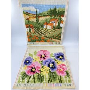 Vervaco Cross Stitch Needlework Completed Cushion Or Frame Set of 2  15.5 X 15.5